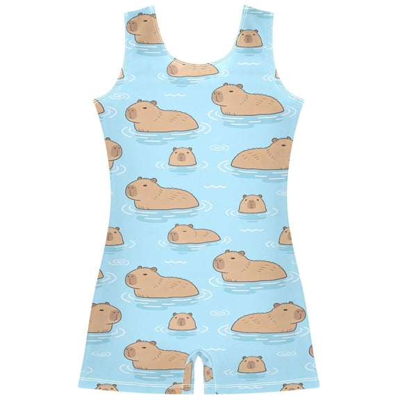 joogoo Swimming Capybara Pattern Girls Leotards Gymnastics Tumbling Outfit Biketard Unitard 5-6Years