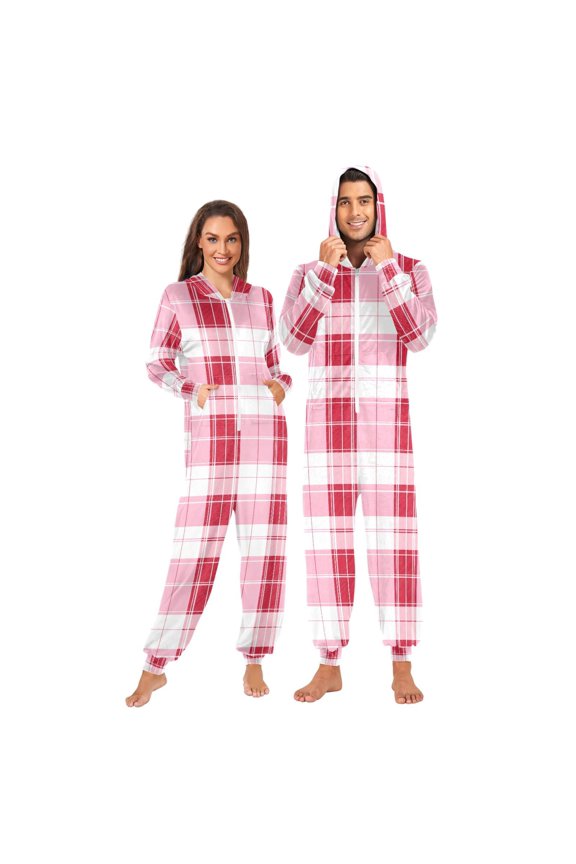 Tartan Checkered Pattern Unisex Adults Onesies Pajamas Jumpsuits M