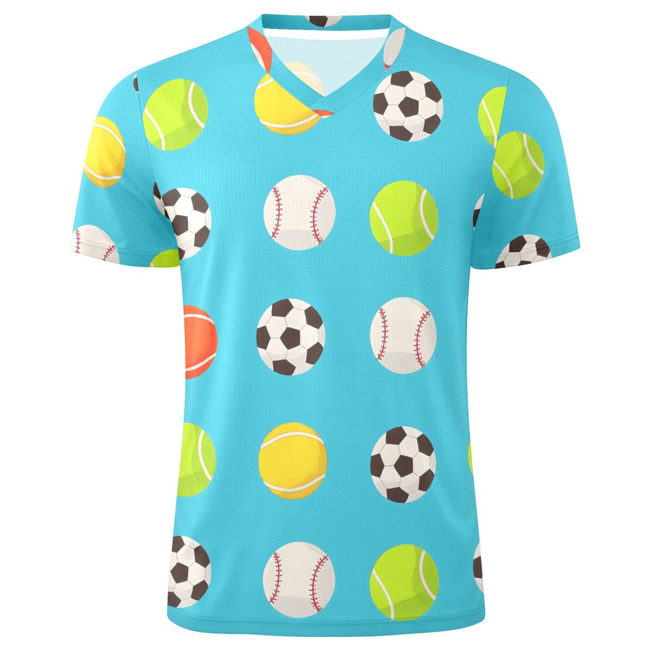 joogoo Tennis Balls Footballs Men's Soccer Jersey Athletic Plus Size T-Shirt V-Neck Sport Fan Game Day Shirt XX-Large
