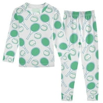 joogoo Tennis Racquet and Ball 2 Piece Long Sleeve Tee and Pants Cotton Pajama Set 5Y