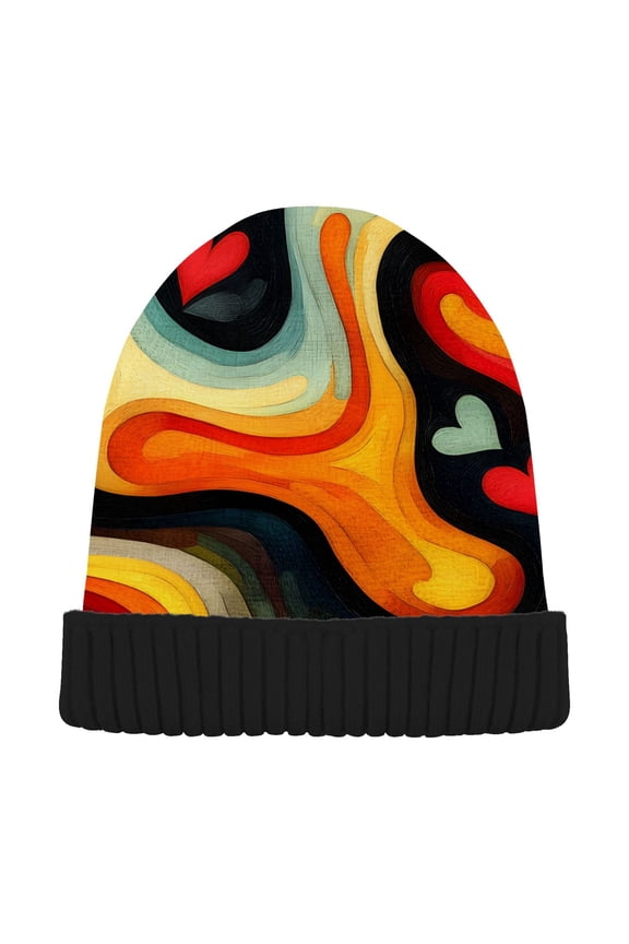 Tie Dye Hearts Beanie Hats Cuffed Winter Warm Knit Thick Beanies