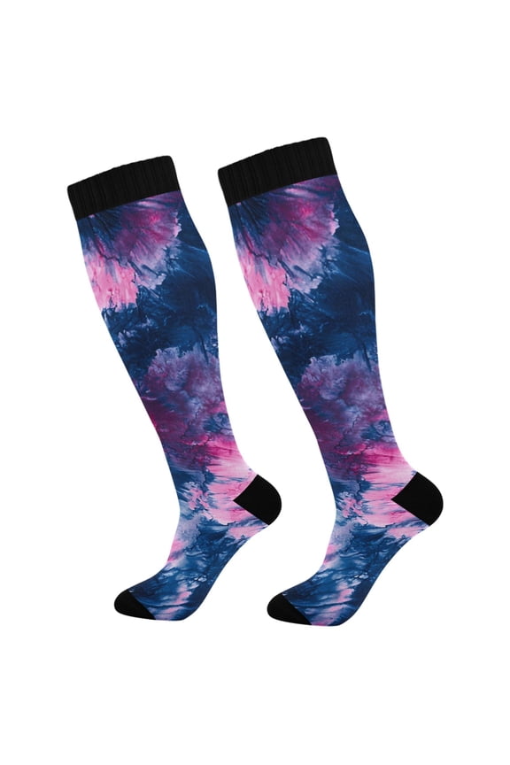 Tie Dye Navy Compression Socks Women Men Knee High Sock