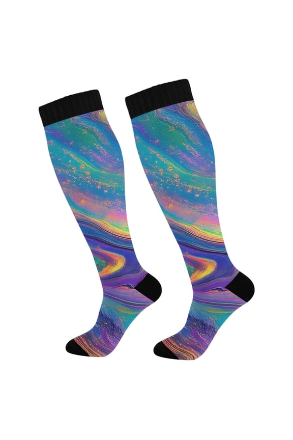 Tie Dye Rainbow Pattern Socks Women Men Knee High Sock