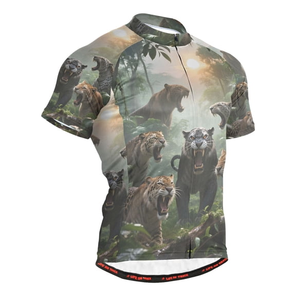 joogoo Tigers Forest Animals Pattern Men's Cycling Jerseys Mountain Bike Short Sleeve Tops M
