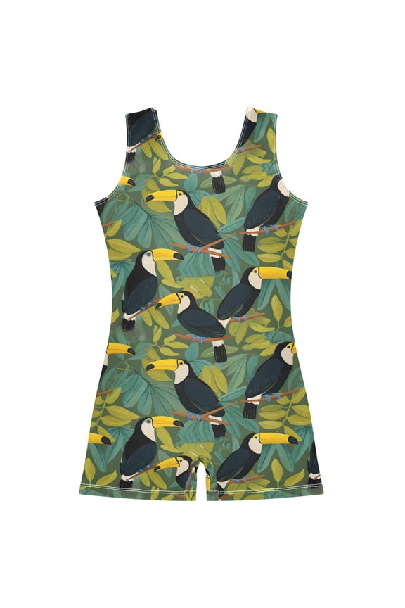 Toucan Leaf Pattern Girls Leotards Gymnastics Tumbling Outfit Biketard Unitard 3-4Years