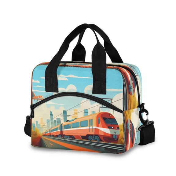 joogoo Train Landscape Insulated Lunch Bags Reusable Cooler Box with Shoulder Strap