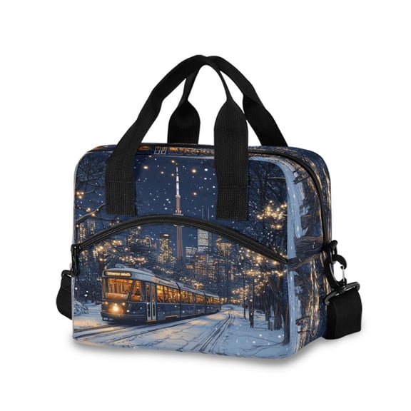 joogoo Train Winter View Insulated Lunch Bags Reusable Cooler Box with Shoulder Strap