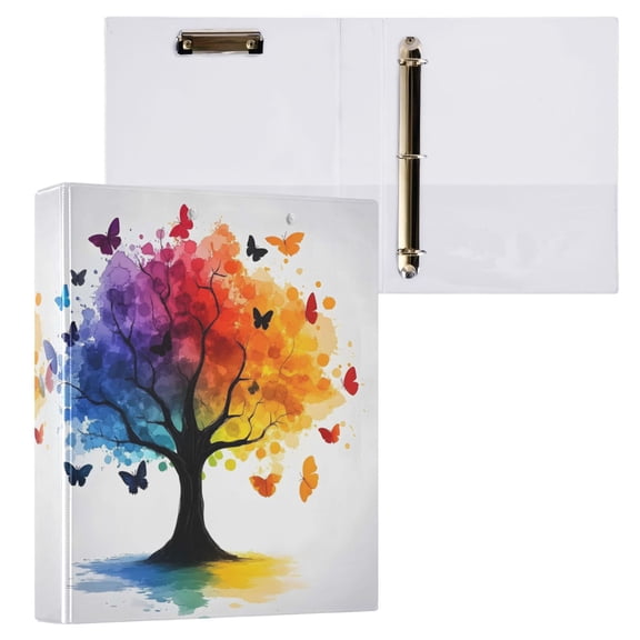 joogoo Tree Butterflies Oil Paint Hardcover 3 Ring Binder 1.5" Round Rings Interior Pockets Binders Organizer 1 Pack