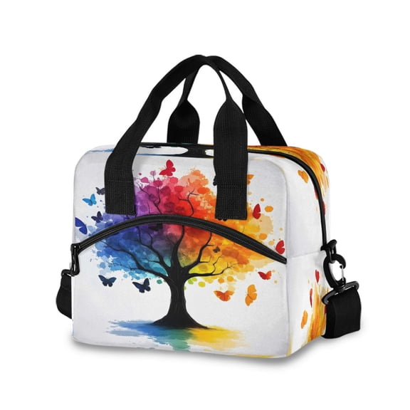 joogoo Tree Butterflies Oil Paint Insulated Lunch Bags Reusable Cooler Box with Shoulder Strap