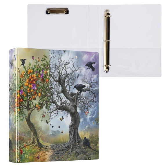 joogoo Trees Art Pattern Hardcover 3 Ring Binder 1.5" Round Rings Interior Pockets Binders Organizer 1 Pack