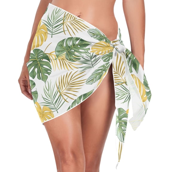 joogoo Tropical Leaves Green Women's Beach Sarong Bathing Suit Wrap Swimwear Cover Ups S