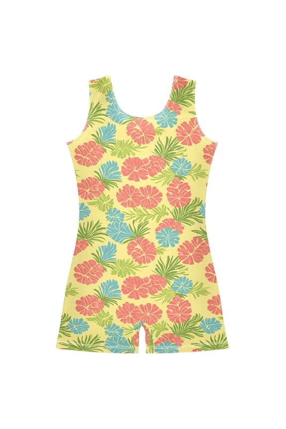 Tropical Leaves Pattern Girls Leotards Gymnastics Tumbling Outfit Biketard Unitard 9-10Years