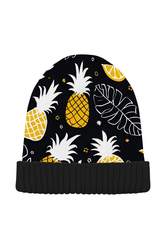 Tropical Pineapples Palm Leaves Beanie Hats Men Women Cuffed Skull Cap Winter Warm Knit Thick Beanies