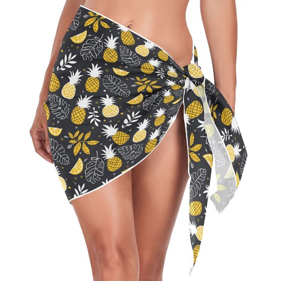 joogoo Tropical Pineapples Palm Leaves Women's Beach Sarong Bathing Suit Wrap Swimwear Cover Ups L