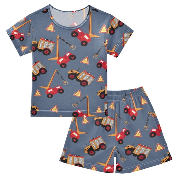 joogoo Truck Cartoon Pattern Pajama Sets Short Sleeve Cotton 2-Piece Sleepwear 10Y