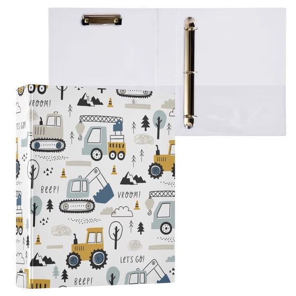 joogoo Truck Excavator Car Hardcover 3 Ring Binder 1.5" Round Rings Interior Pockets Binders Organizer 1 Pack