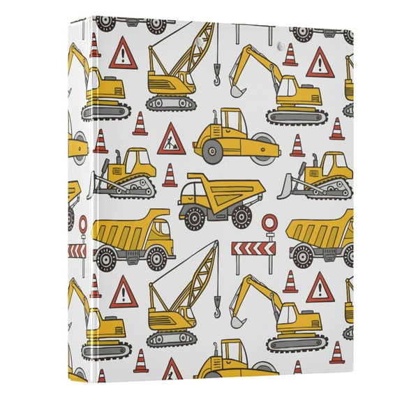 joogoo Truck Excavator Car Yellow Hardcover 3 Ring Binder 1.5" Round Rings Interior Pockets Binders Organizer 1 Pack