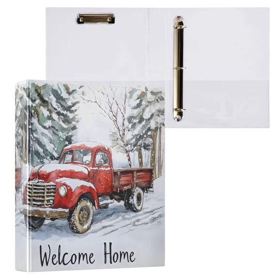 joogoo Truck on Winter Hardcover 3 Ring Binder 1.5" Round Rings Interior Pockets Binders Organizer 1 Pack