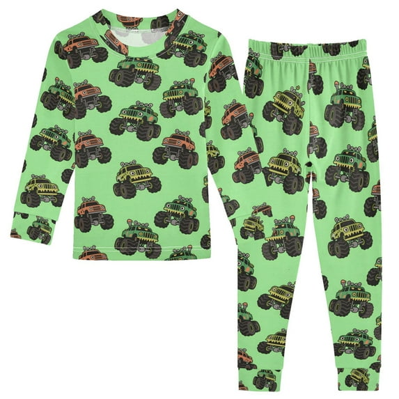 joogoo Trucks Cartoon Green Pajamas Set Long Sleeve Soft Cotton Sleepwear 2 Piece 18M