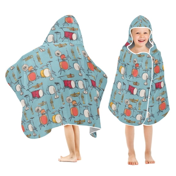 joogoo Trumpet Drums Pattern Kids Hooded Beach Towel Baby Bath Towel 23.5"x50"
