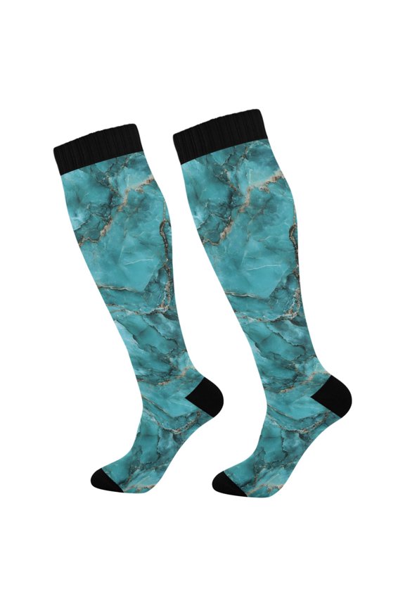 Turquoise Marble Compression Socks Women Men Knee High Sock