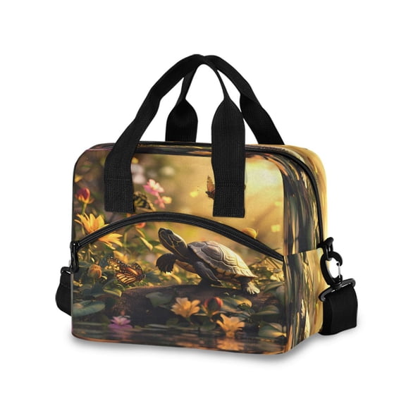 joogoo Turtle Butterfly Sunset Insulated Lunch Bags Reusable Cooler Box with Shoulder Strap