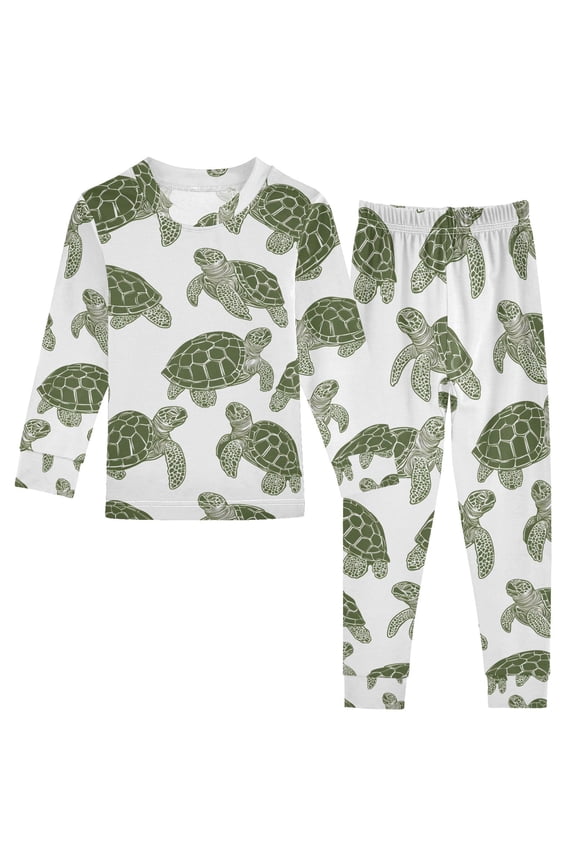 Turtle Retro 2 Piece Long Sleeve Tee and Pants Cotton Pajama Set 6Y