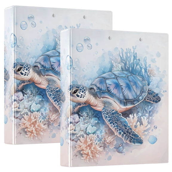 joogoo Turtle Swimming Hardcover 3 Ring Binder 1.5" Round Rings Interior Pockets Binders Organizer 2 Pack