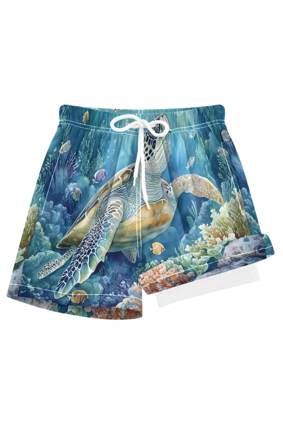 Turtle Underwater Coral Boys Swim Trunks Beach Swimsuit Shorts Boxer 8Y