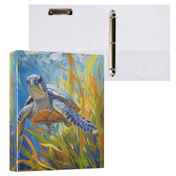 joogoo Turtle and Grass Hardcover 3 Ring Binder 1.5" Round Rings Interior Pockets Binders Organizer 1 Pack