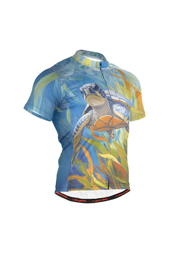 Turtle and Grass Pattern Men's Cycling Jerseys Mountain Bike Short Sleeve Tops L