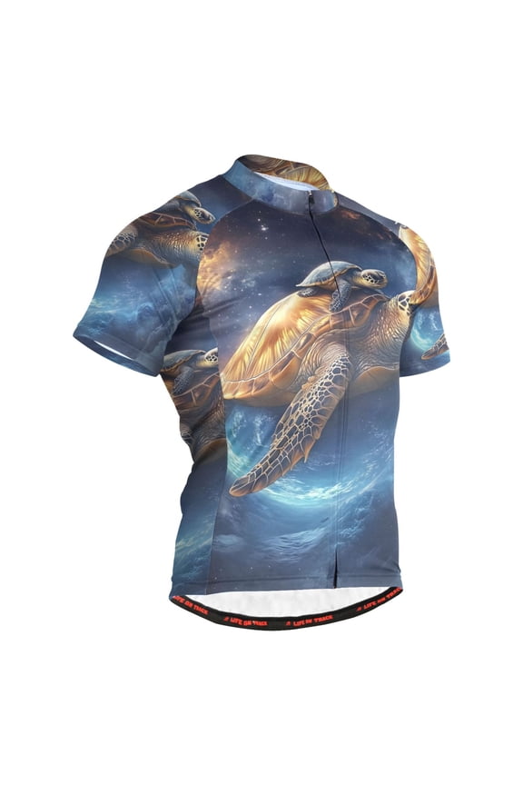 Turtle at Starry Sky Pattern Men's Cycling Jerseys Mountain Bike Short Sleeve Tops 2XL