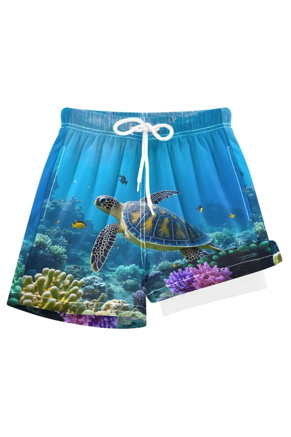 Turtle in Sea Boys Swim Trunks Beach Swimsuit Shorts Boxer 8Y
