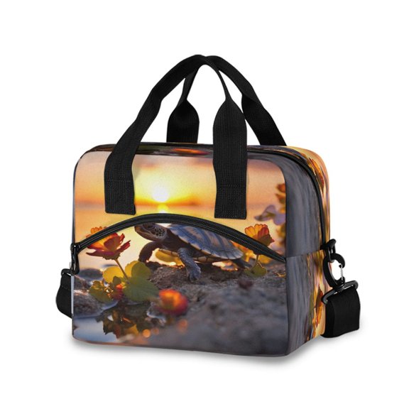 joogoo Turtle with Sunset Insulated Lunch Bags Reusable Cooler Box with Shoulder Strap