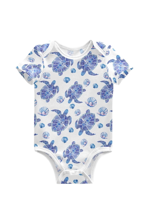 Turtles Seashells Pattern Baby Bodysuits Short Sleeve Cotton Onesies Clothes 9Months
