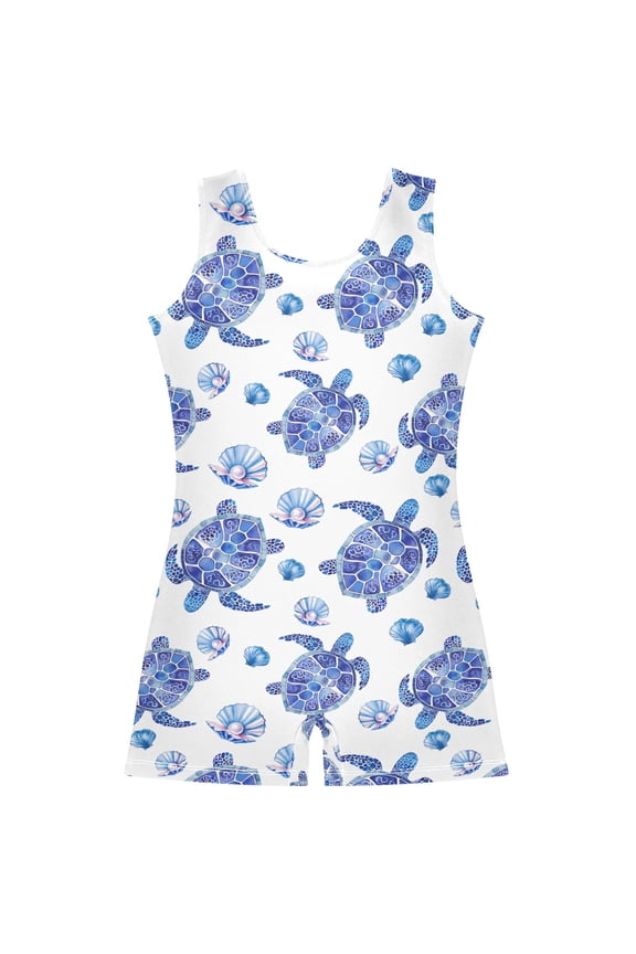 Turtles Seashells Pattern Girls Leotards Gymnastics Tumbling Outfit Biketard Unitard 3-4Years