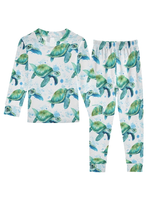 Turtles in Ocean Kids Pajamas Set Long Sleeve Soft Cotton Sleepwear 2 Piece 24M
