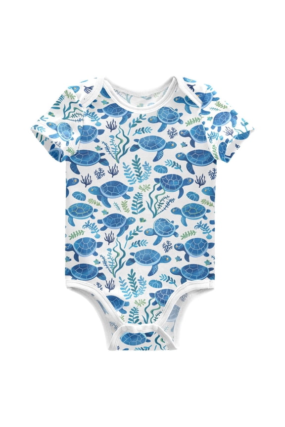 Turtles with Seaweed Pattern Baby Bodysuits Short Sleeve Cotton Onesies Clothes 9Months