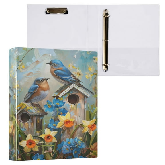 joogoo Two Bird on House Hardcover 3 Ring Binder 1.5" Round Rings Interior Pockets Binders Organizer 1 Pack