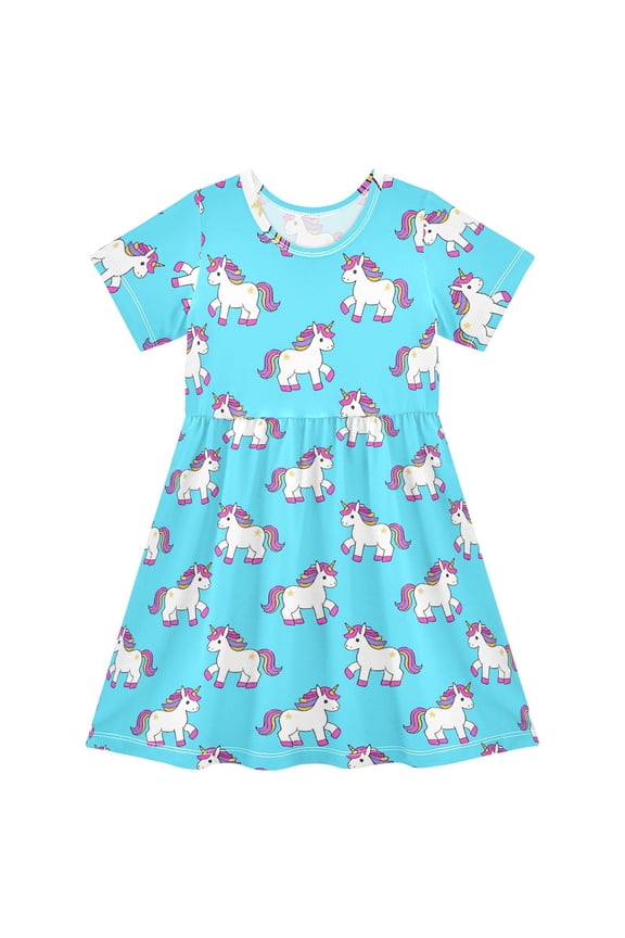 Unicorn Cute Girls' Short Sleeve Dress Kids Dresses 5-6T