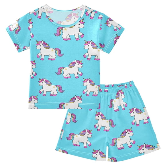 joogoo Unicorn Cute Pattern Pajama Sets Short Sleeve Cotton 2-Piece Sleepwear 10Y