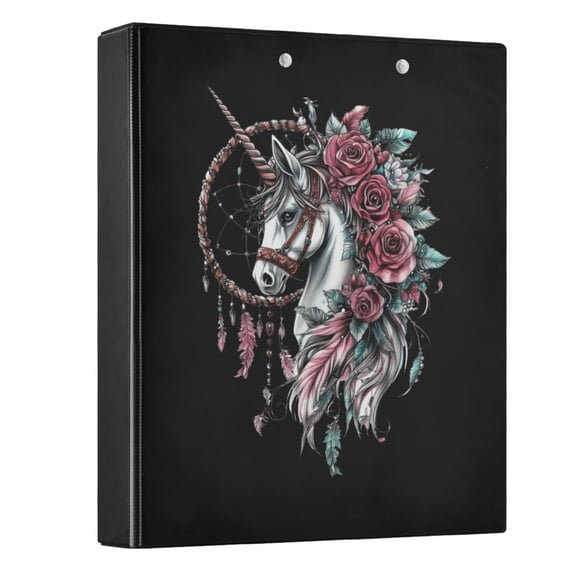 joogoo Unicorn Rose Flower Hardcover 3 Ring Binder 1.5" Round Rings Interior Pockets Binders Organizer 1 Pack