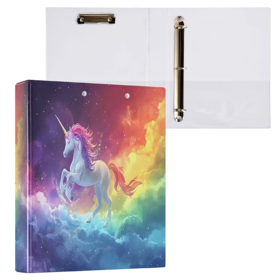 joogoo Unicorn Running on Rainbow Hardcover 3 Ring Binder 1.5" Round Rings Interior Pockets Binders Organizer 1 Pack