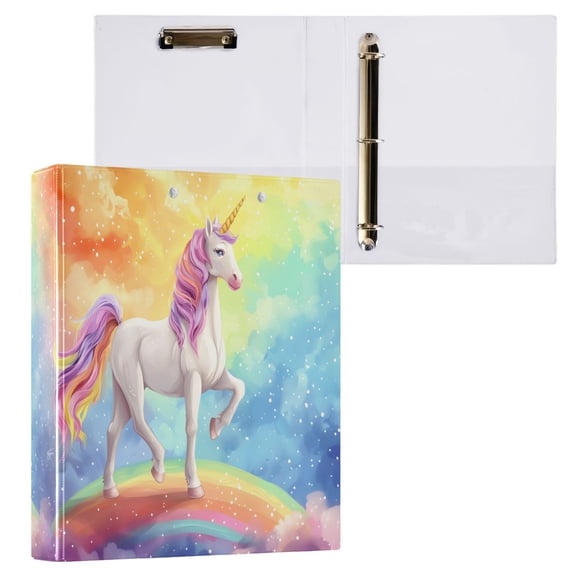 joogoo Unicorn Standing on Rainbow Hardcover 3 Ring Binder 1.5" Round Rings Interior Pockets Binders Organizer 1 Pack