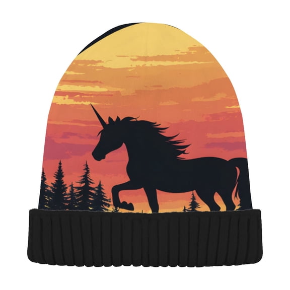 joogoo Unicorn in Sunset Beanie Hats Cuffed Winter Warm Knit Thick Beanies