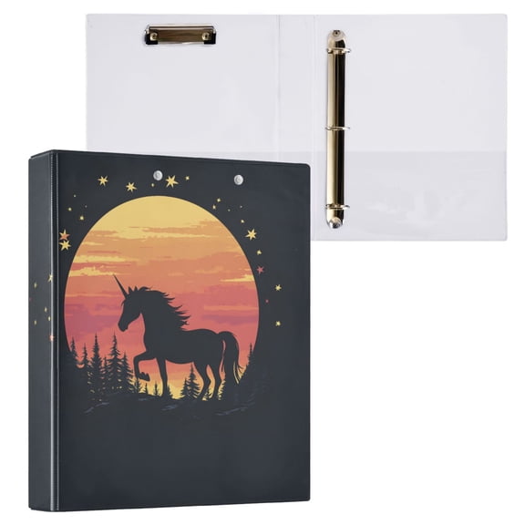 joogoo Unicorn in Sunset Hardcover 3 Ring Binder 1.5" Round Rings Interior Pockets Binders Organizer 1 Pack