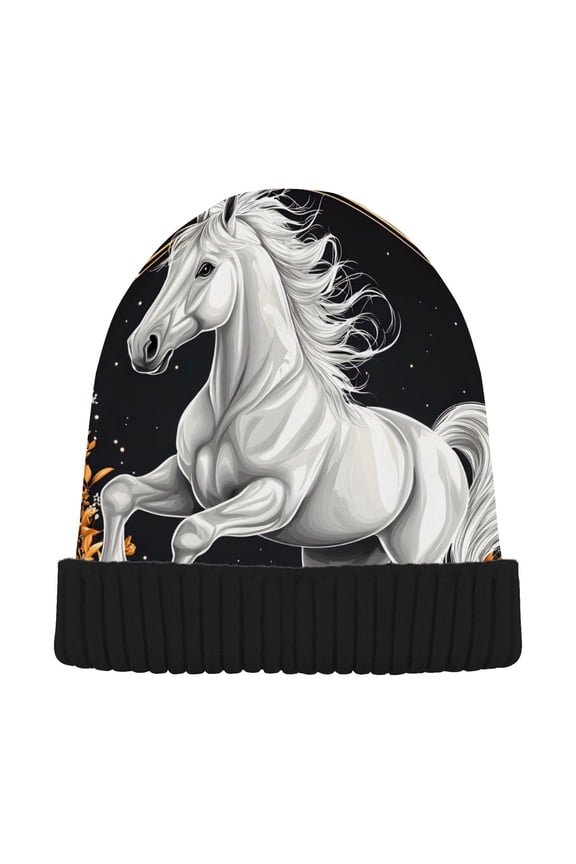 Unicorn on Mushroom Beanie Hats Cuffed Winter Warm Knit Thick Beanies