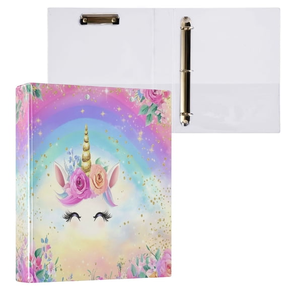 joogoo Unicorn with Rainbow Hardcover 3 Ring Binder 1.5" Round Rings Interior Pockets Binders Organizer 1 Pack