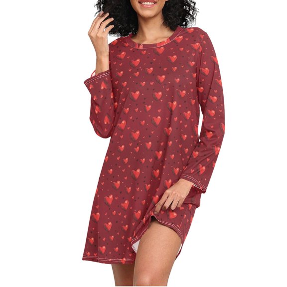 joogoo Valentine's Heart Women's Long Sleeve Nightgown Sleepwear L