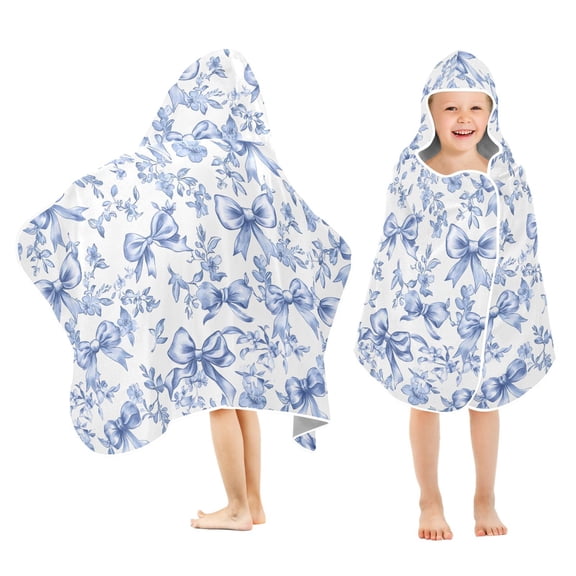 joogoo Vintage Bows Blue Kids Hooded Beach Towel Baby Bath Towel 23.5"x50"